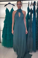 Load image into Gallery viewer, Peacock Green Halter Sheath Keyhole Long Prom Dress