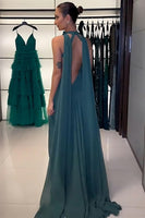 Load image into Gallery viewer, Peacock Green Halter Sheath Keyhole Long Prom Dress
