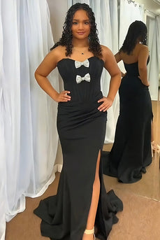 Black Mermaid Sweetheart Long Prom Dress with Bow