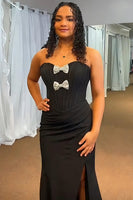 Load image into Gallery viewer, Black Mermaid Sweetheart Long Prom Dress with Bow