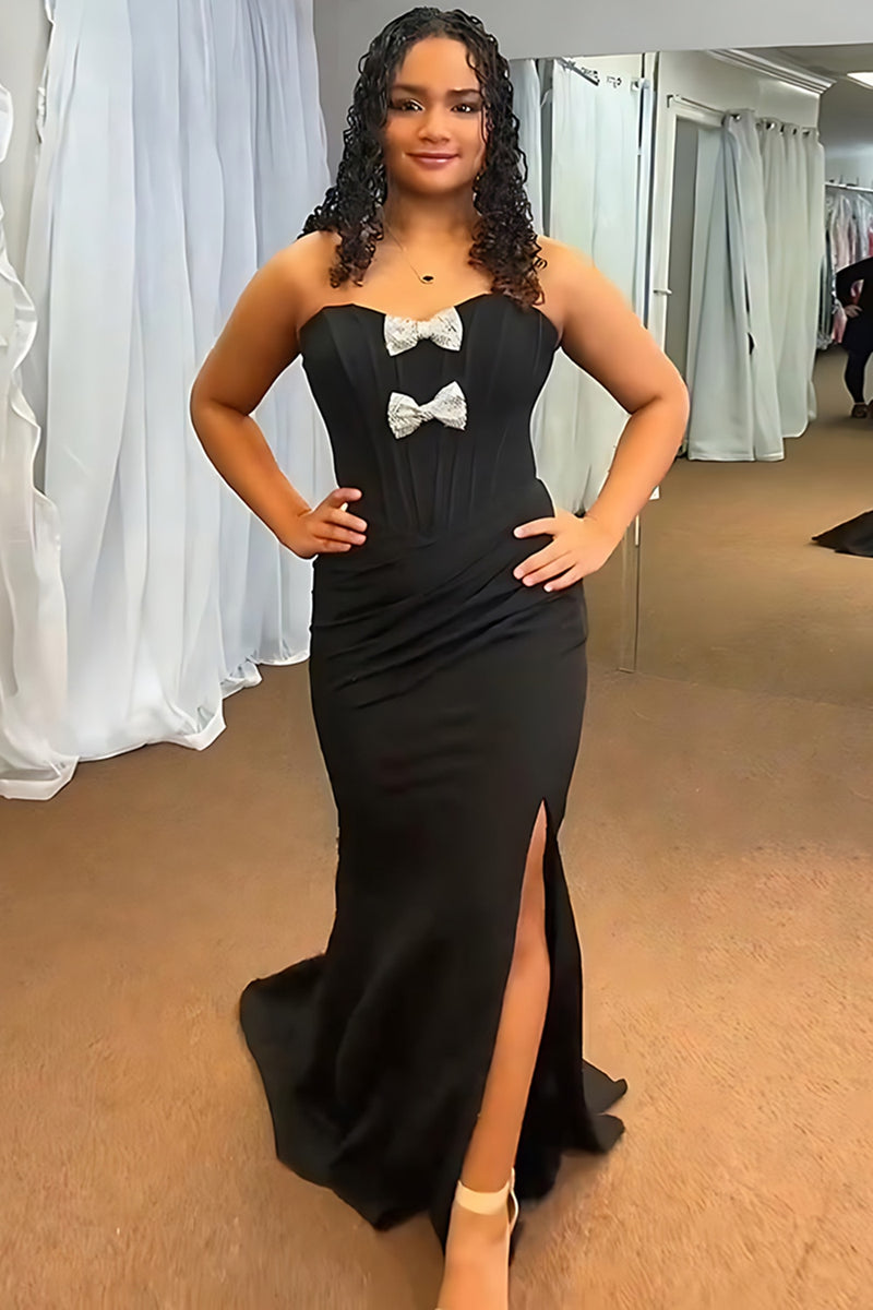 Load image into Gallery viewer, Black Mermaid Sweetheart Long Prom Dress with Bow