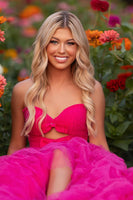 Load image into Gallery viewer, Fuchsia Tulle Ball Gown Strapless Long Prom Dress with Keyhole