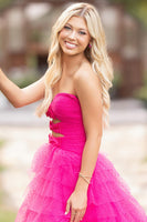 Load image into Gallery viewer, Fuchsia Tulle Ball Gown Strapless Long Prom Dress with Keyhole