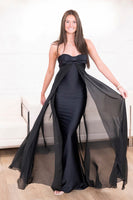 Load image into Gallery viewer, Sweetheart Black Long Mermaid Prom Dress with Cape