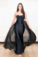 Load image into Gallery viewer, Sweetheart Black Long Mermaid Prom Dress with Cape