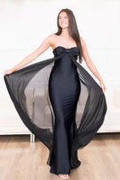Load image into Gallery viewer, Sweetheart Black Long Mermaid Prom Dress with Cape