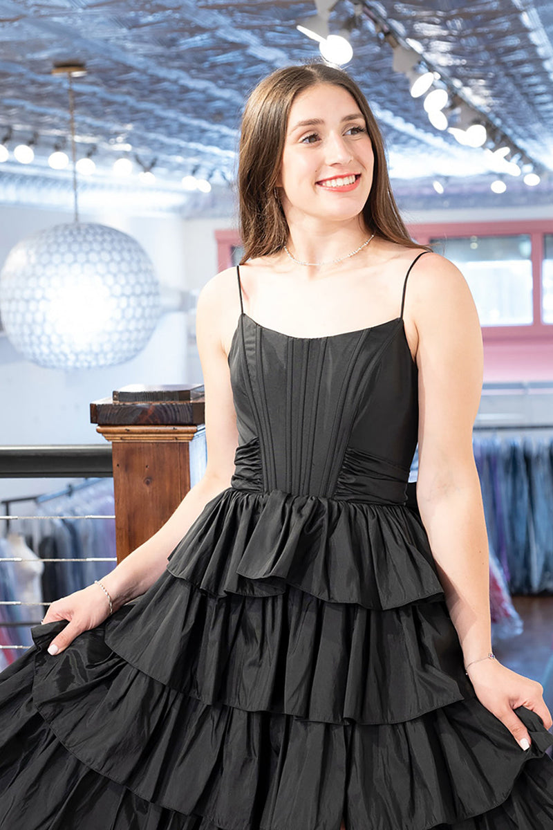 Load image into Gallery viewer, Pink Ruffled Spaghetti Straps Long Corset Prom Dress with Slit