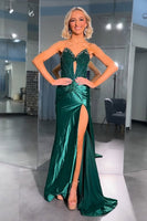 Load image into Gallery viewer, Sparkly Green Mermaid Strapless Long Corset Prom Dress with Keyhole