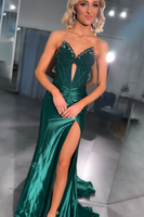 Load image into Gallery viewer, Sparkly Green Mermaid Strapless Long Corset Prom Dress with Keyhole