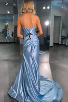 Load image into Gallery viewer, Sparkly Sky Blue Sweetheart Mermaid Long Corset Prom Dress with Keyhole
