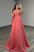 Load image into Gallery viewer, Blush Neck Scarf Spaghetti Straps A Line Long Corset Prom Dress