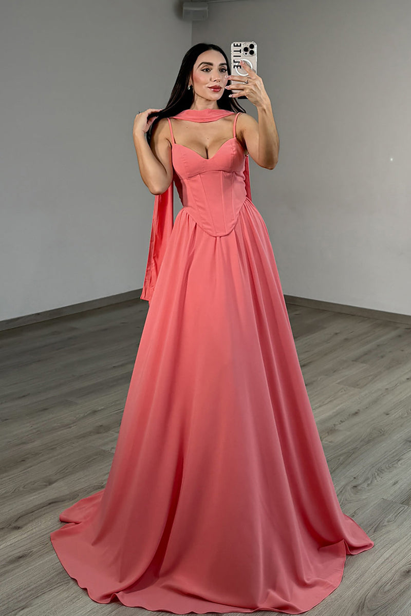 Load image into Gallery viewer, Blush Neck Scarf Spaghetti Straps A Line Long Corset Prom Dress