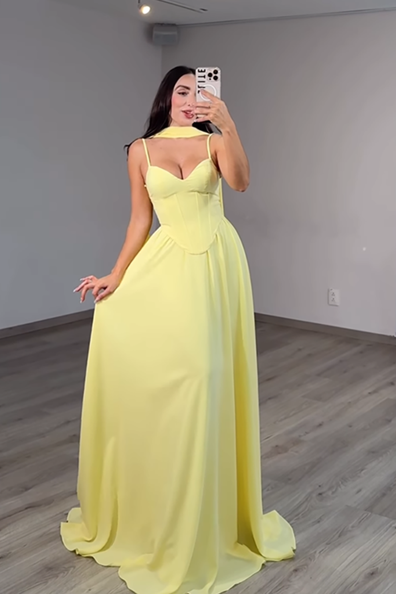 Load image into Gallery viewer, Blush Neck Scarf Spaghetti Straps A Line Long Corset Prom Dress