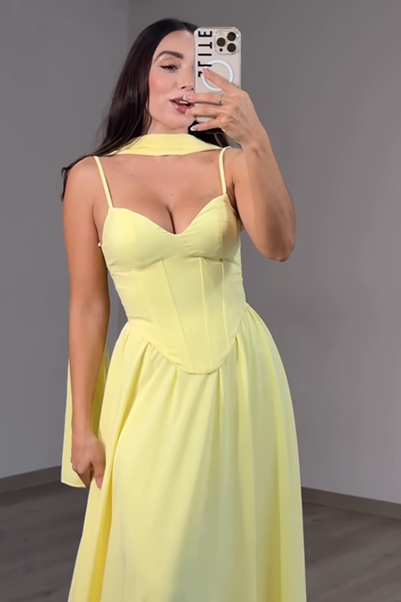 Load image into Gallery viewer, Blush Neck Scarf Spaghetti Straps A Line Long Corset Prom Dress