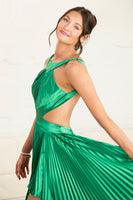 Load image into Gallery viewer, Sparkly Green Pleated Cut Out Metallic Long Prom Dress with Slit