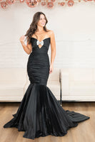 Load image into Gallery viewer, Sparkly Black Strapless Long Mermaid Prom Dress with Keyhole