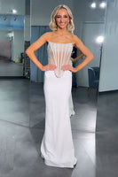 Load image into Gallery viewer, Sparkly White Strapless Mermaid Long Corset Prom Dress