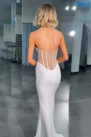 Load image into Gallery viewer, Sparkly White Strapless Mermaid Long Corset Prom Dress