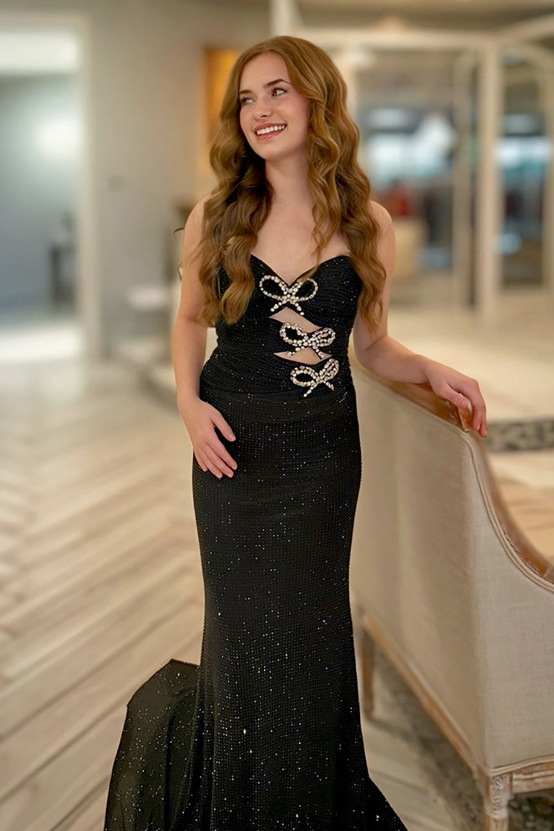 Load image into Gallery viewer, Sparkly Black Long Mermaid Prom Dress with Keyhole