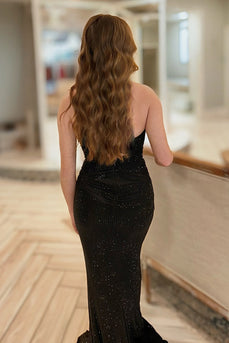Sparkly Black Long Mermaid Prom Dress with Keyhole