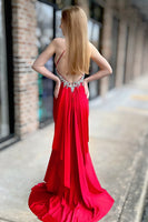 Load image into Gallery viewer, Red Mermaid V-Neck Long Backless Prom Dress