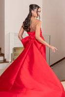 Load image into Gallery viewer, Red Ball Gown Strapless Long Prom Dress with Bow