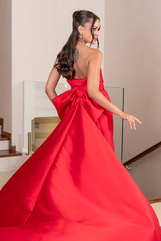 Red Ball Gown Strapless Long Prom Dress with Bow