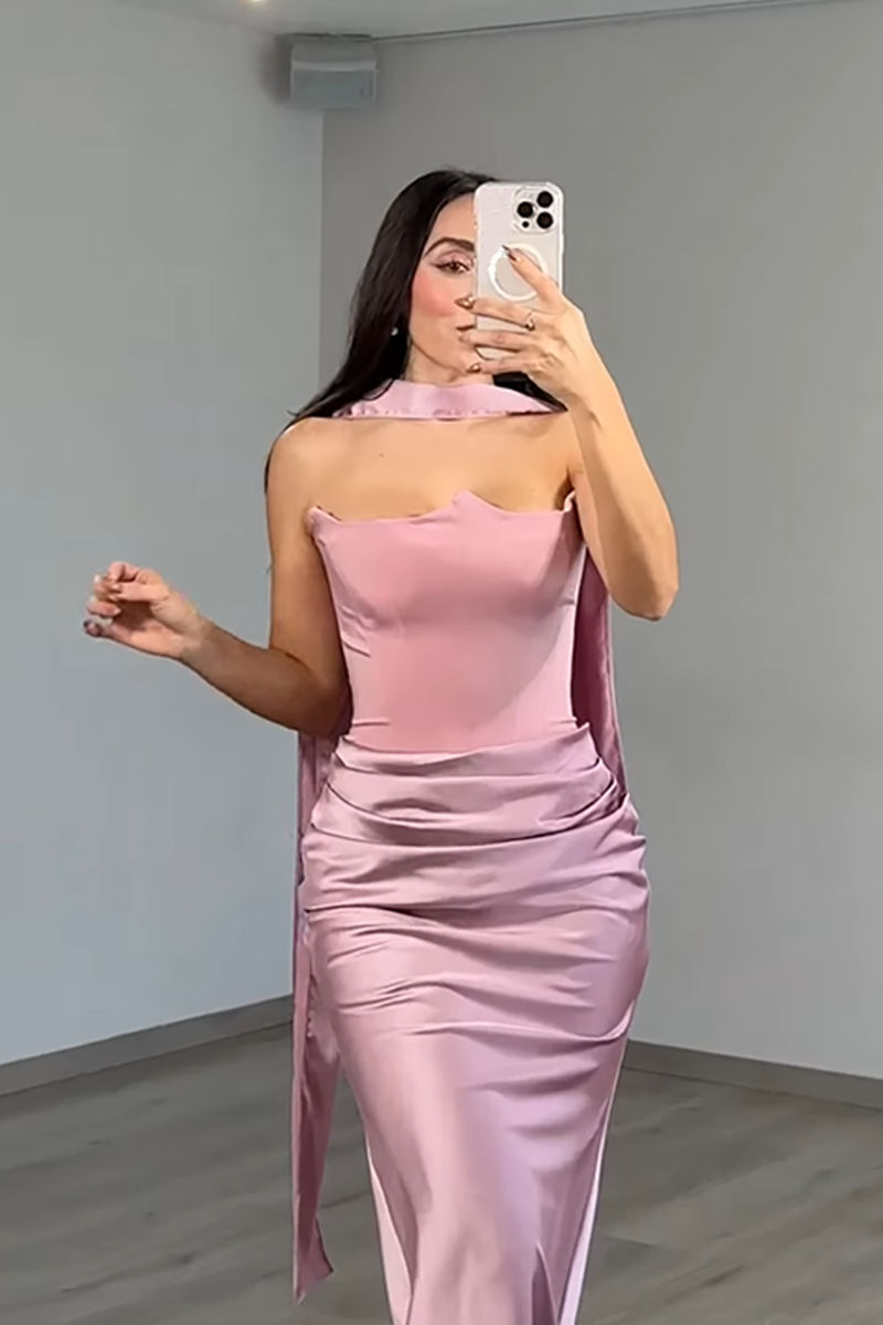 Load image into Gallery viewer, Red Neck Scarf Mermaid Satin Long Evening Dress