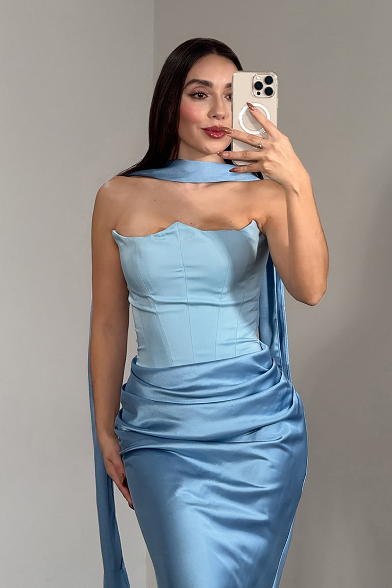 Load image into Gallery viewer, Red Neck Scarf Mermaid Satin Long Evening Dress