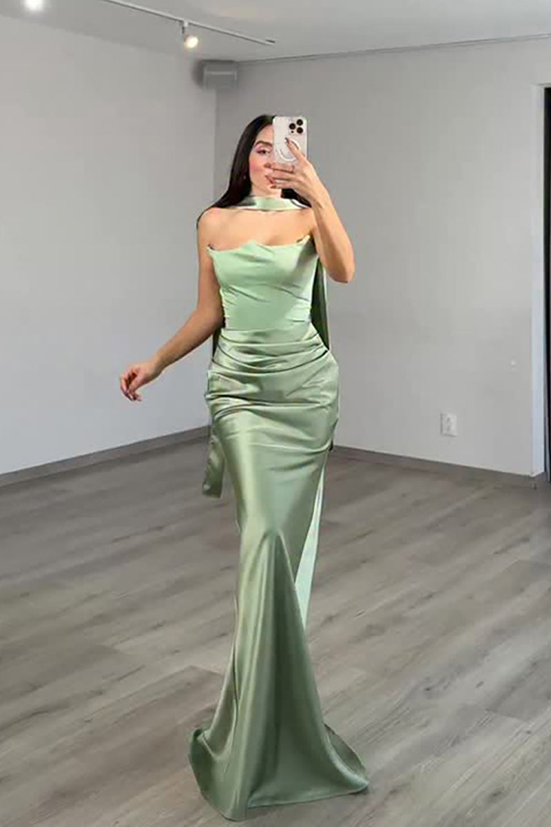 Load image into Gallery viewer, Red Neck Scarf Mermaid Satin Long Evening Dress