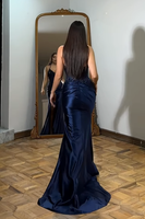 Load image into Gallery viewer, Sparkly Navy Halter Mermaid Corset Long Evening Dress with Slit