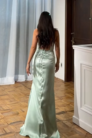 Load image into Gallery viewer, Sage Green Satin Corset Long Prom Dress with Slit