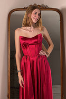 Load image into Gallery viewer, Red Satin Corset Off the Shoulder Long Prom Dress