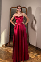 Load image into Gallery viewer, Red Satin Corset Off the Shoulder Long Prom Dress