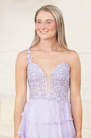 Load image into Gallery viewer, Light Purple A-Line V-Neck Long Prom Dress with Ruffles