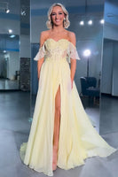 Load image into Gallery viewer, Yellow Off the Shoulder A-Line Long Prom Dress with Slit