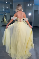 Load image into Gallery viewer, Yellow Off the Shoulder A-Line Long Prom Dress with Slit