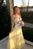 Load image into Gallery viewer, Yellow A-Line Sweetheart Long Prom Dress with Ruffles