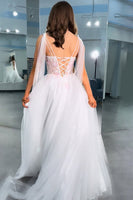 Load image into Gallery viewer, Floral White A-Line V-Neck Long Prom Dress with Slit