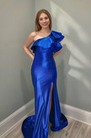 Load image into Gallery viewer, Royal Blue Mermaid One Shoulder Long Prom Dress with Slit