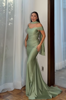 Load image into Gallery viewer, Sage Mermaid Off the Shoulder Neck Scarf Long Evening Dress