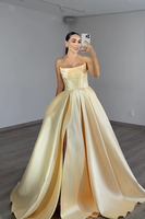 Load image into Gallery viewer, Yellow Ball Gown Strapless Long Prom Dress