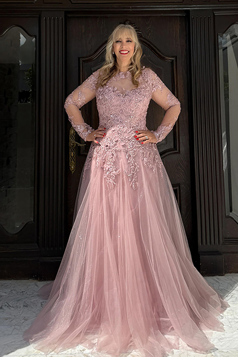 Load image into Gallery viewer, Blush Ball Gown Tulle Long Sleeves Prom Dress