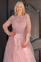 Load image into Gallery viewer, Blush Ball Gown Tulle Long Sleeves Prom Dress