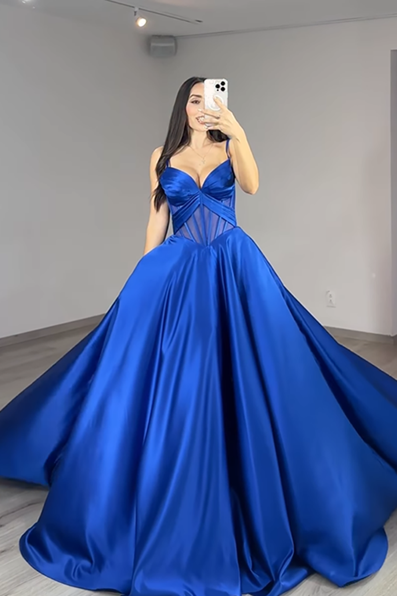 Load image into Gallery viewer, Royal Blue Ball Gown Spaghetti Straps Long Corset Prom Dress