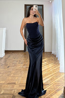Load image into Gallery viewer, Mermaid Navy Strapless Long Evening Dress
