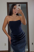 Load image into Gallery viewer, Mermaid Navy Strapless Long Evening Dress