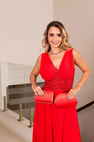 Load image into Gallery viewer, A-Line Red V-Neck Long Prom Dress