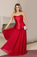 Load image into Gallery viewer, Red A-Line Strapless Long Corset Prom Dress