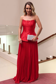 Red A-Line Strapless Long Corset Prom Dress